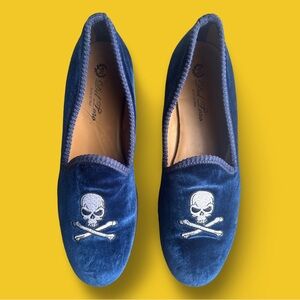 Del Toro Blue Velvet Skull Loafers Size 9
